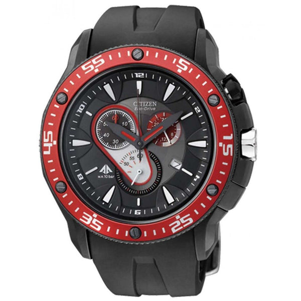 Citizen Men's AT0709-08E Eco-Drive Chronograph Black Silicone Watch