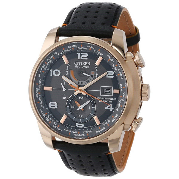 Citizen Men's AT9013-03H World Time A-T Chronograph Black Leather Watch