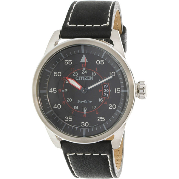 Citizen Men's AW1360-04E Eco-Drive Black Leather Watch