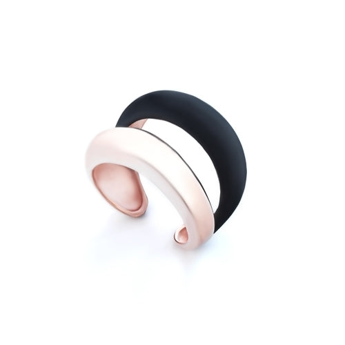 Marcello Rubber Black and Rose Gold Ring 925