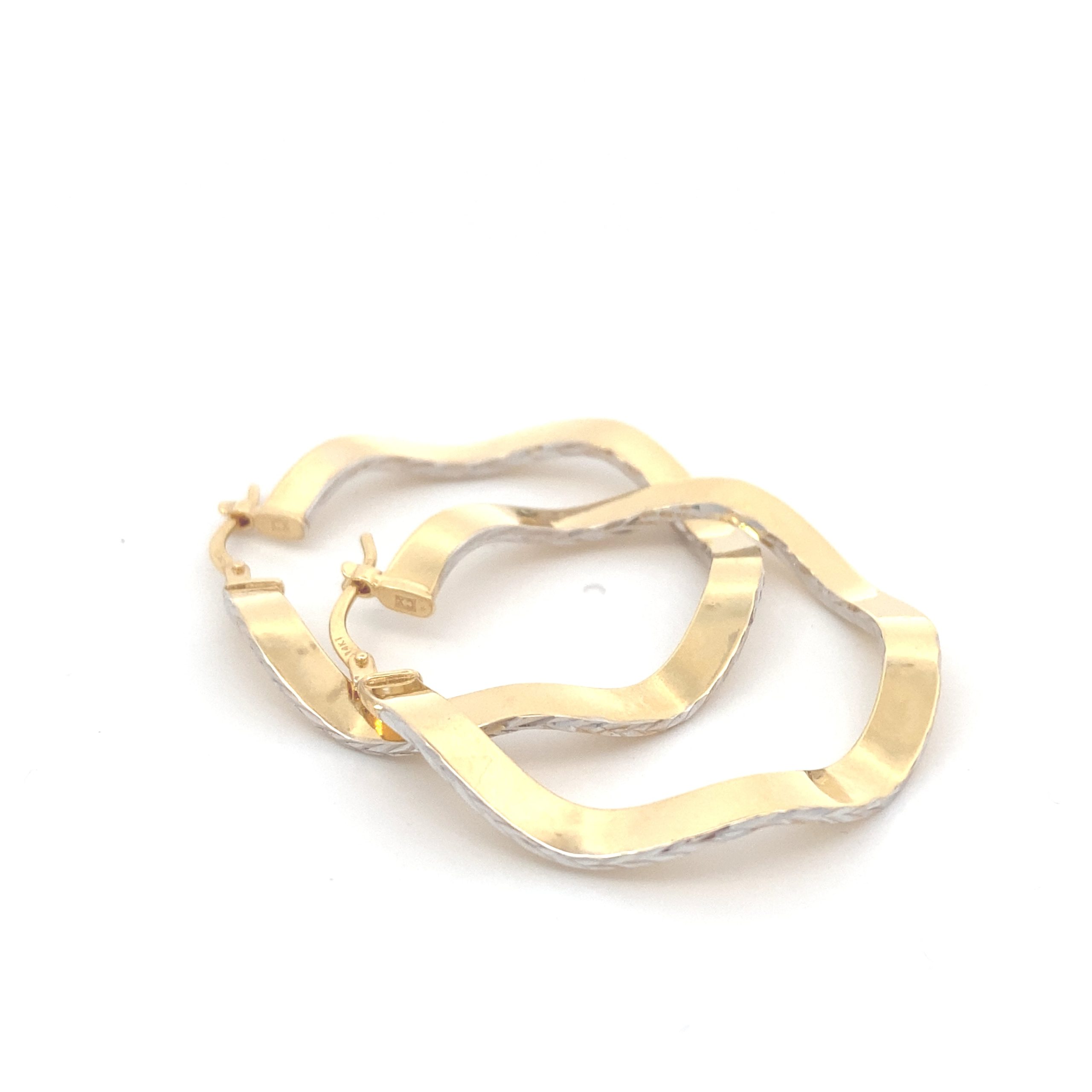 14K 2T Gold Wave Hoops Earrings