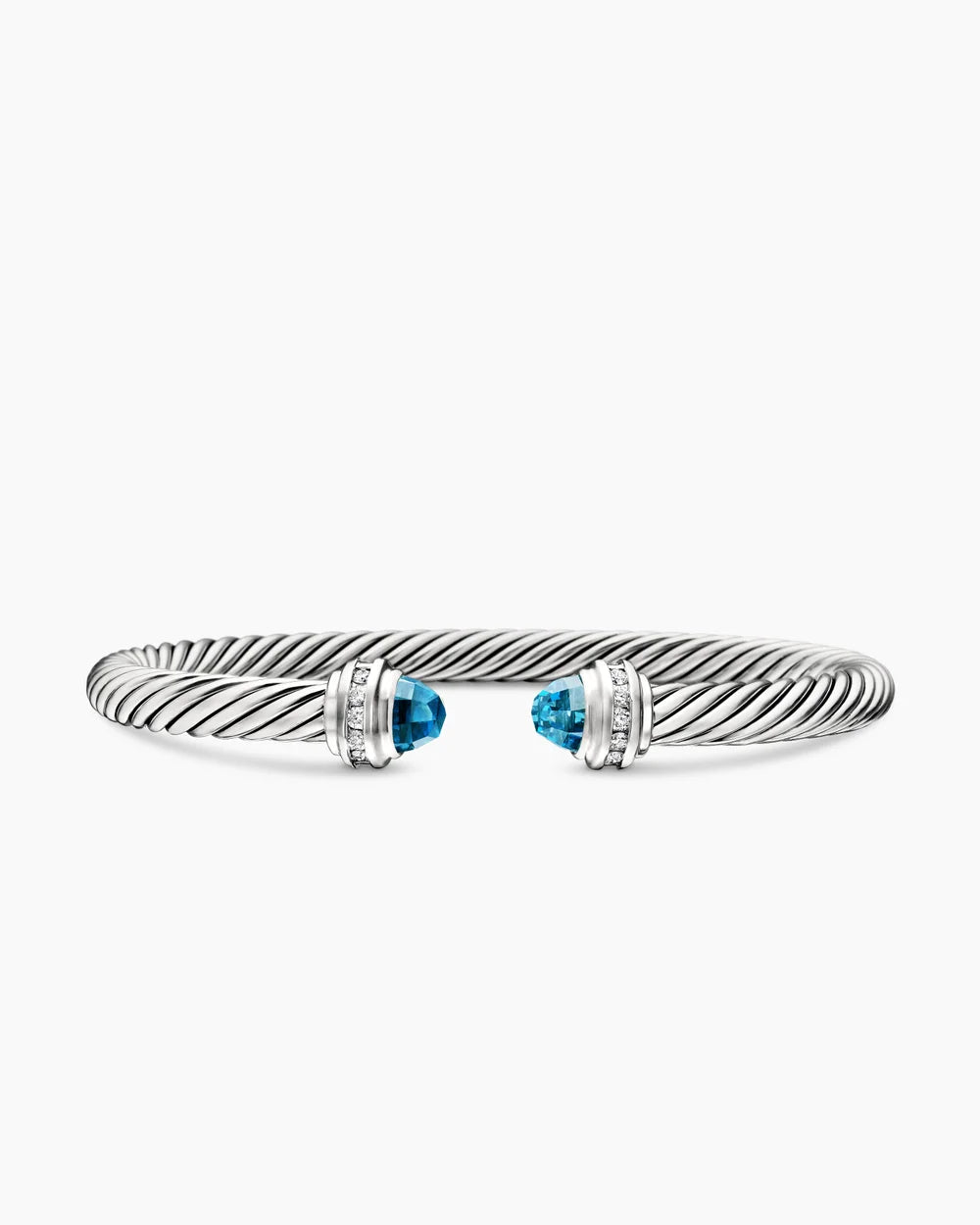 Classic Cable Bracelet Sterling Silver with Hampton Blue Topaz and Diamonds, 5mm
