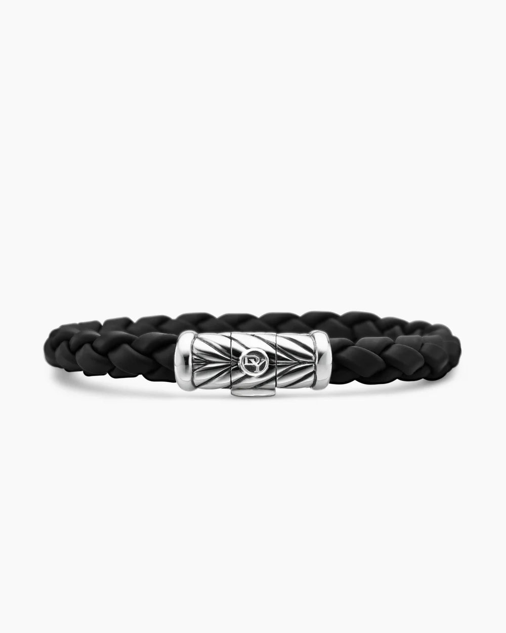 Chevron Bracelet Black Rubber and Sterling Silver, 8mm