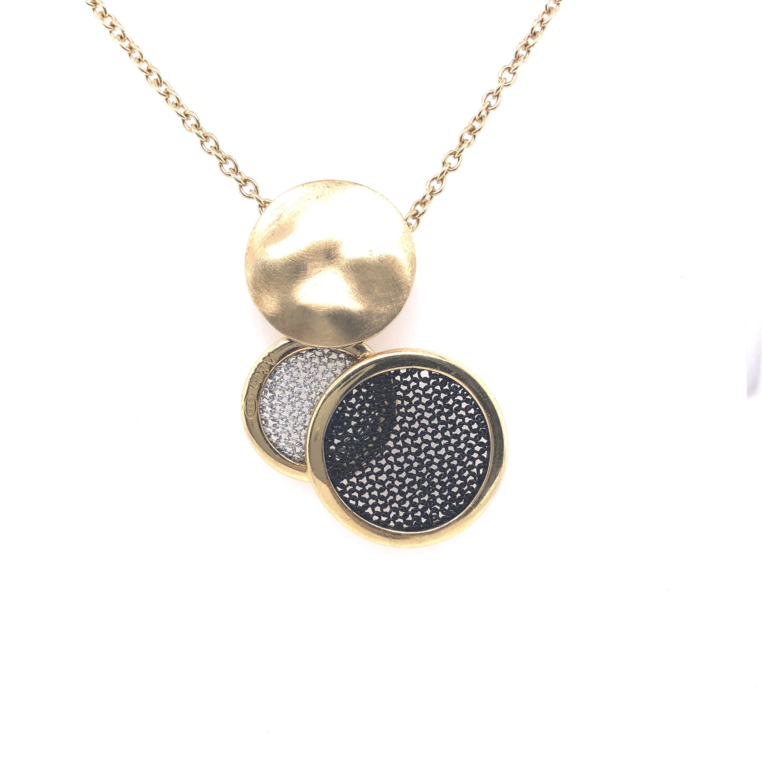 Golden Necklace with Silver & Black Mesh
