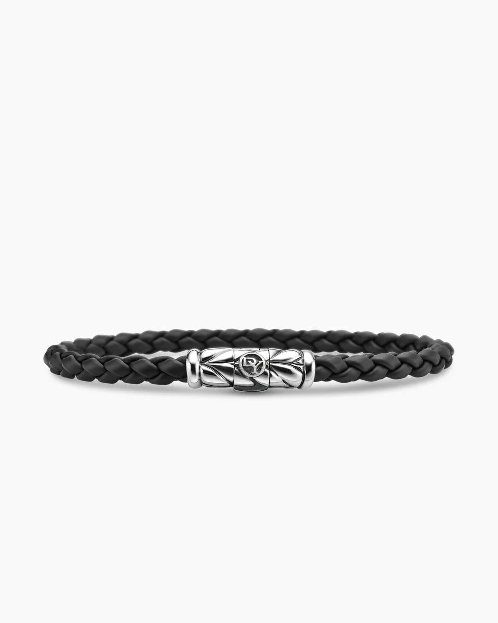 Chevron Woven Bracelet Black Rubber and Sterling Silver, 6mm