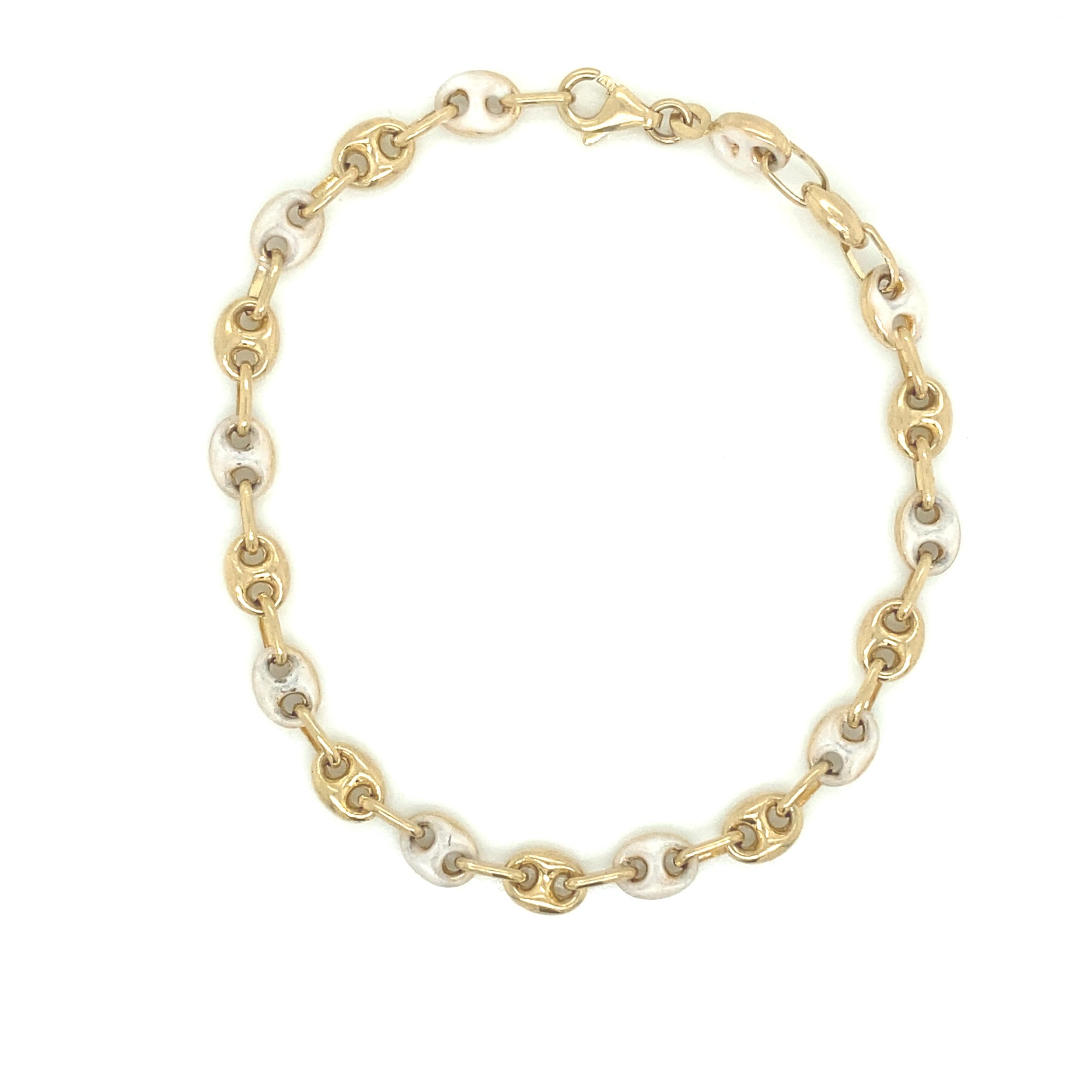 14K Gold Oval Link White Enamel