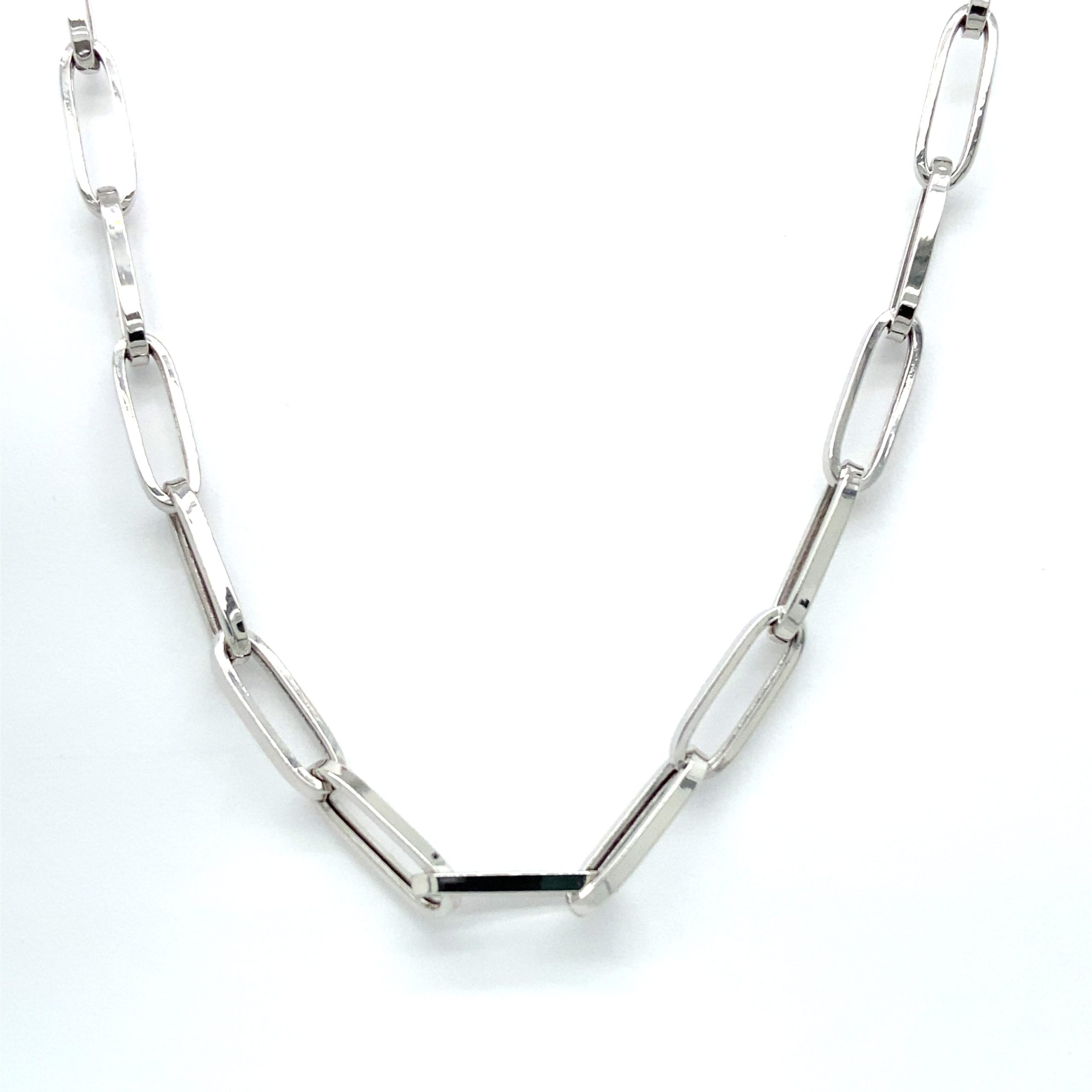 14K White Gold Paper Clip Link Chain 4mm