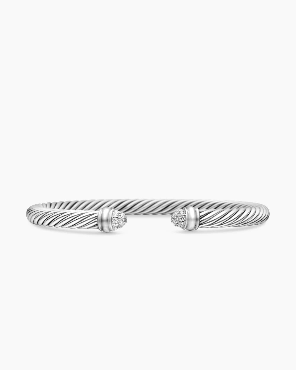 Classic Cable Bracelet Sterling Silver with Pavé Diamond Domes, 5mm