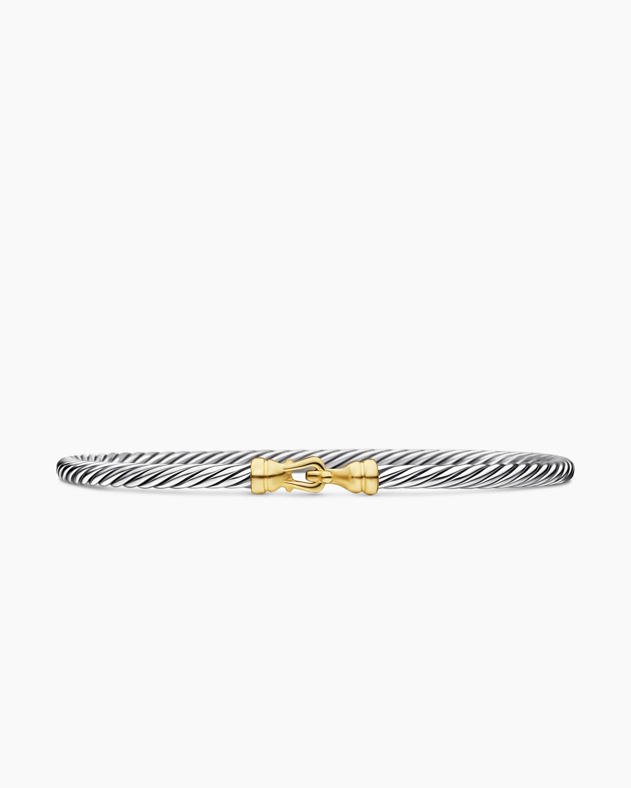 Buckle Classic Cable Bracelet Sterling Silver with 18K Yellow Gold, 3mm