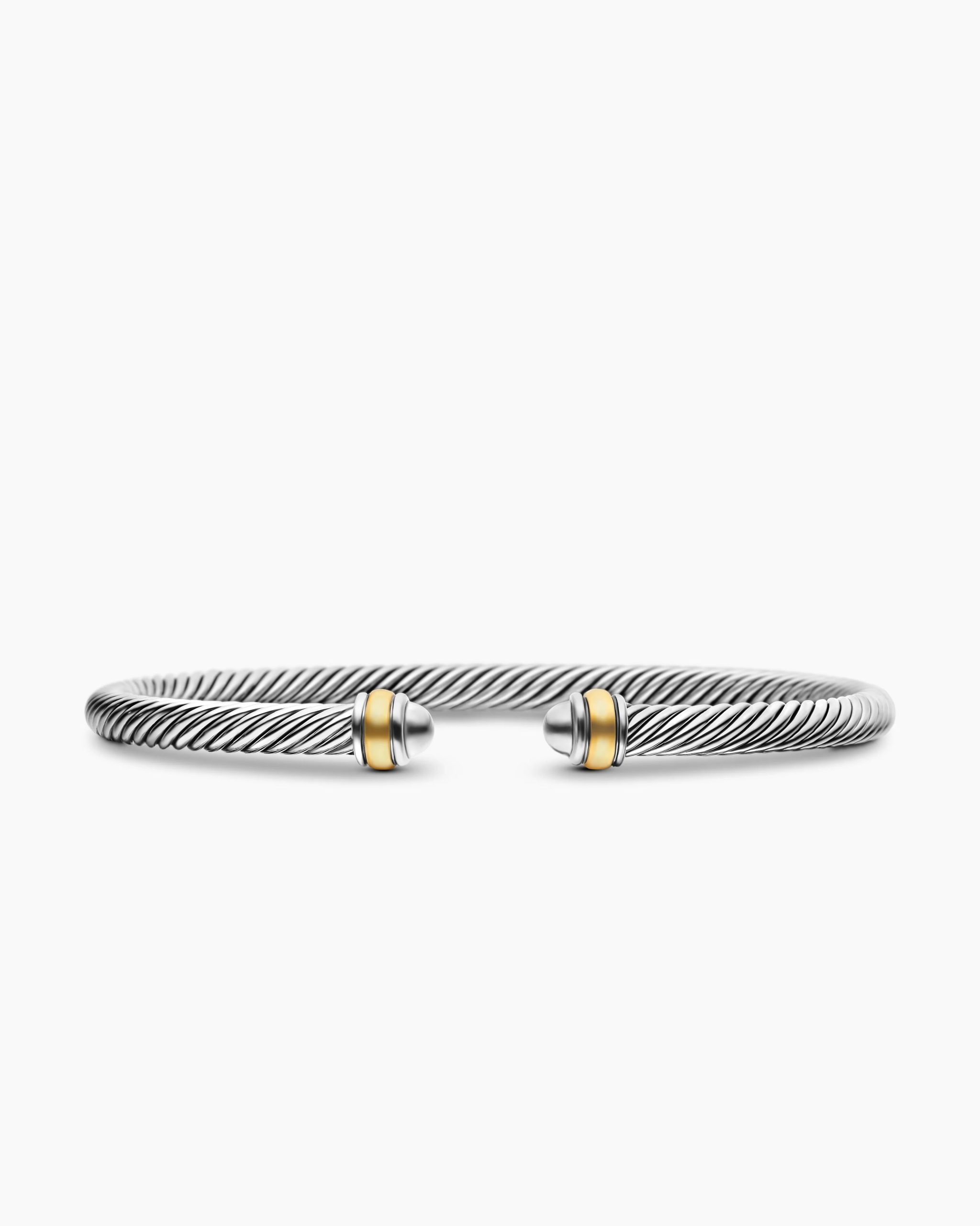 Classic Cable Bracelet Sterling Silver with 18K Yellow Gold, 4mm