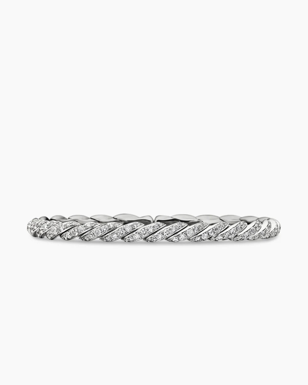 Sculpted Cable Flex Bracelet 18K White Gold with Diamonds, 5mm