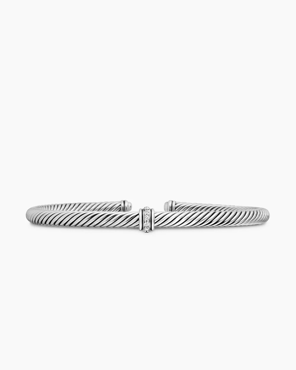 CLASSIC CABLE STATION BRACELET Sterling Silver with Diamonds, 4mm