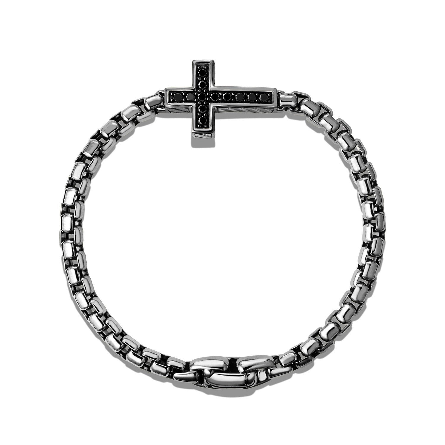 David Yurman Mens Pave Cross Bracelet with Black Diamonds - B15466MSSABD