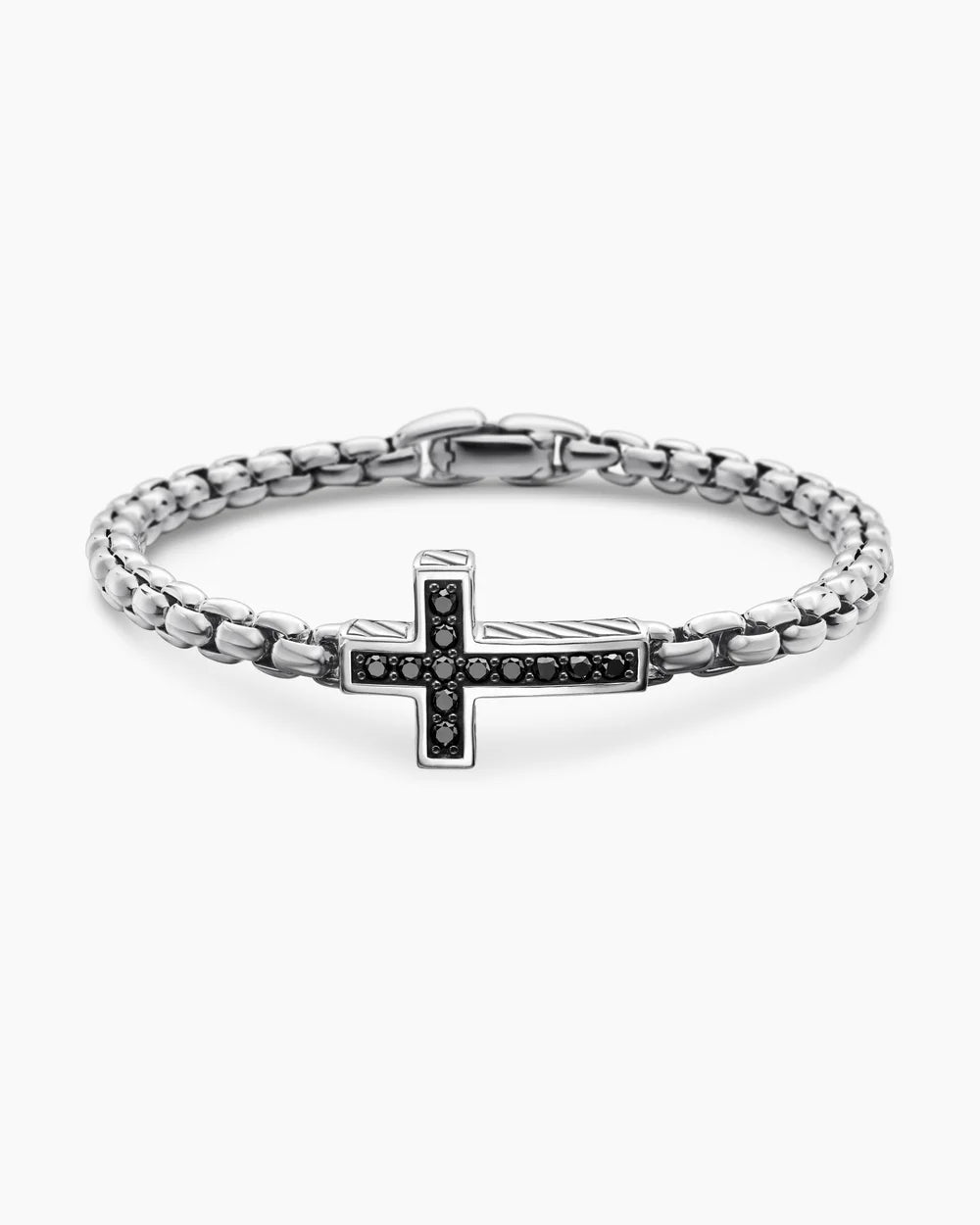 Cross Station Bracelet Sterling Silver with Black Diamonds, 5mm