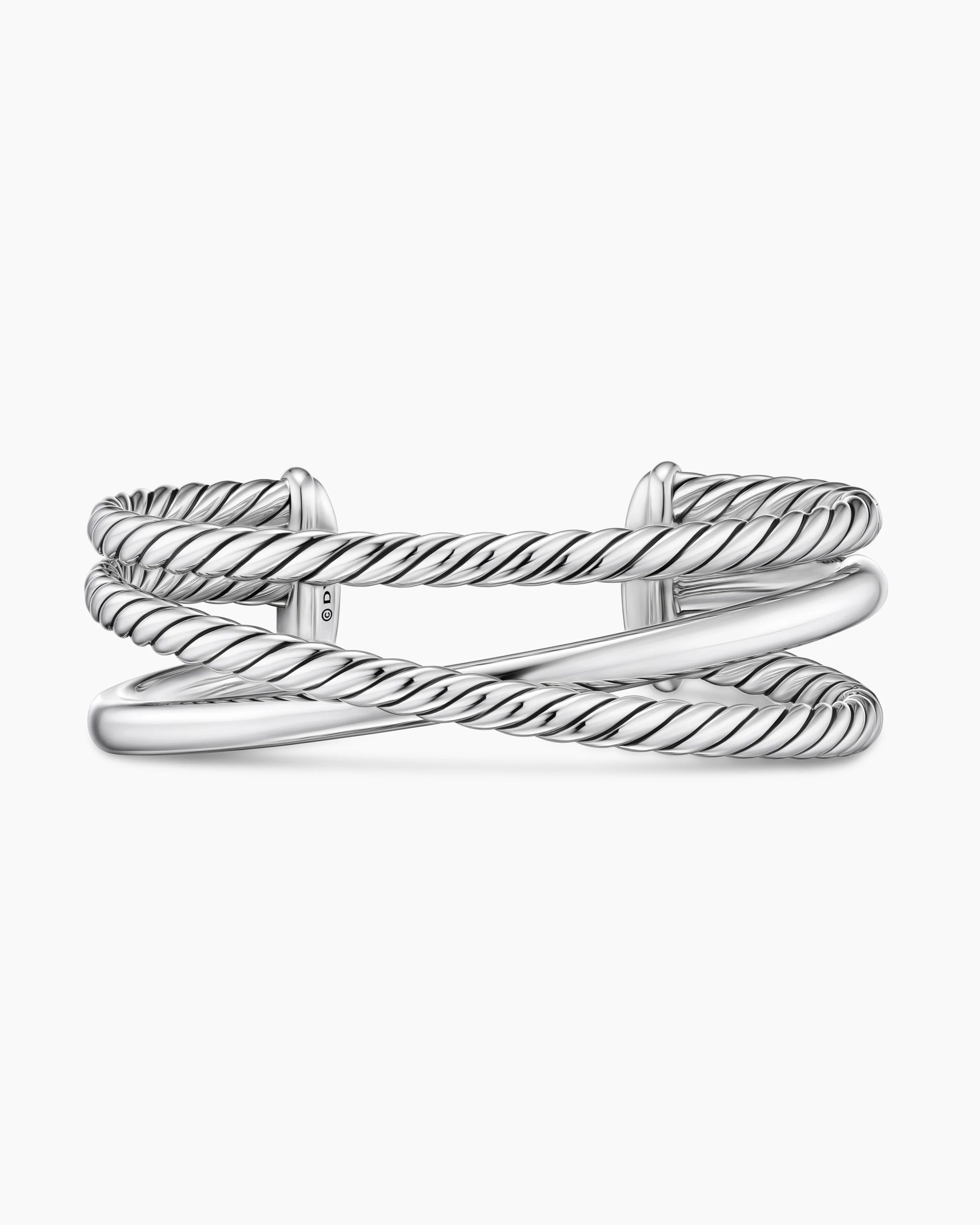 BOLD CROSSOVER THREE ROW CUFF BRACELET Sterling Silver, 19mm