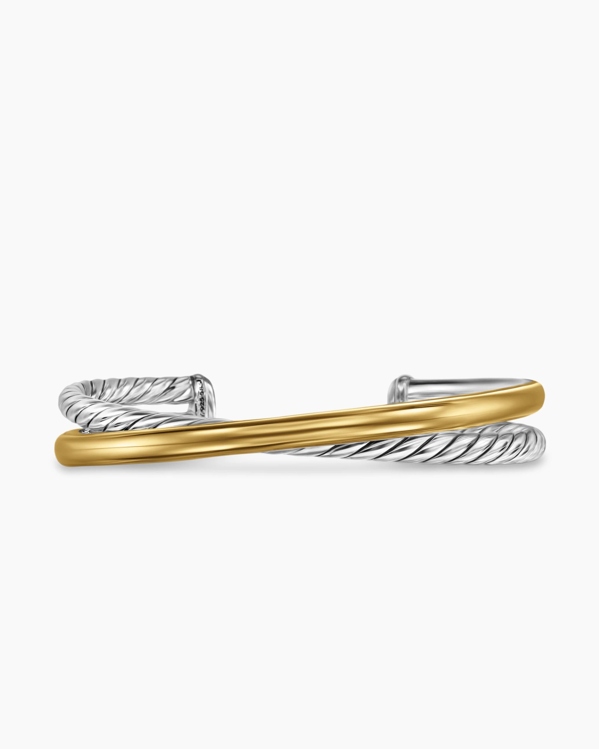 Crossover Two Row Cuff Bracelet Sterling Silver with 14K Yellow Gold, 10.7mm