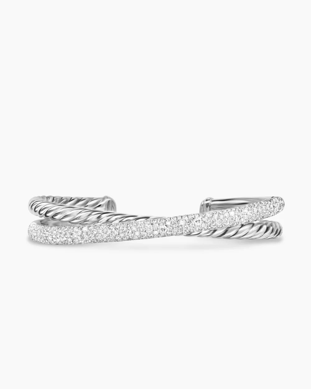 Pavé Crossover Two Row Cuff Bracelet Sterling Silver with Diamonds, 10.7mm