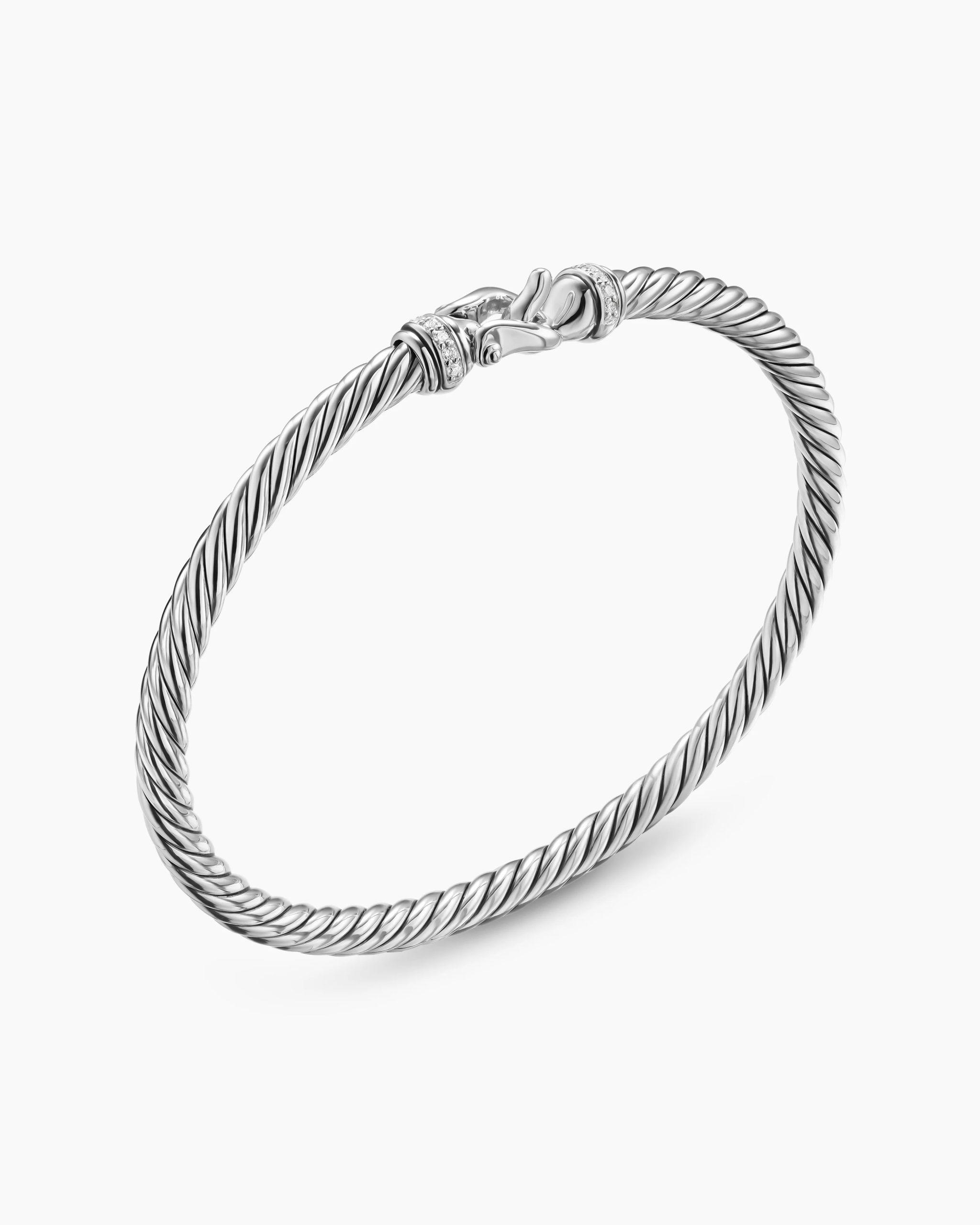 Cable Flex Buckle Bracelet Sterling Silver with Diamonds, 4mm