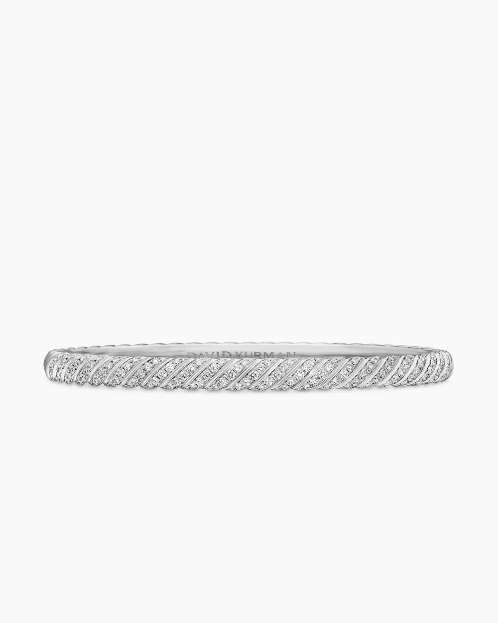 Sculpted Cable Bangle Bracelet 18K White Gold with Diamonds, 4.6mm