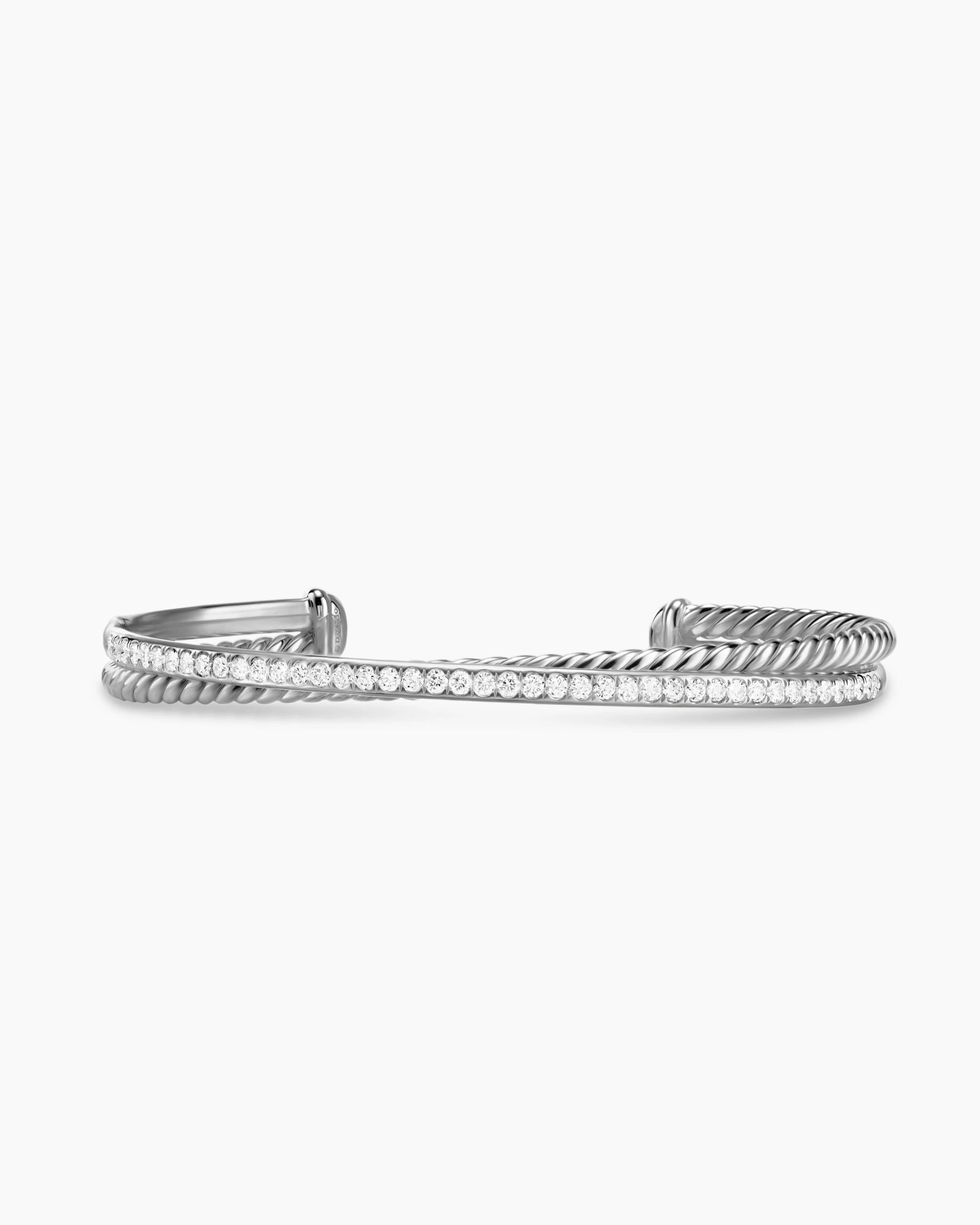 Crossover Two Row Bracelet Sterling Silver with Diamonds, 6mm