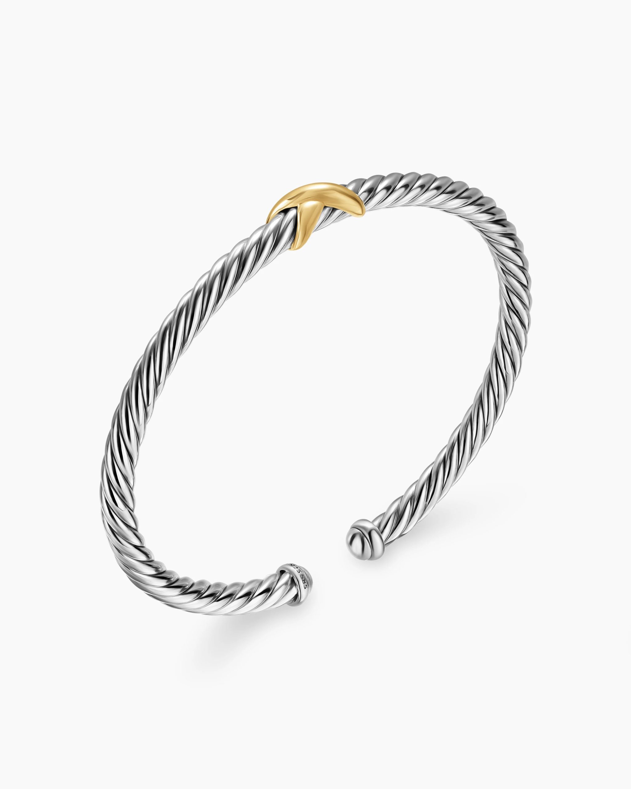 Cable Flex X Station Bracelet Sterling Silver with 14K Yellow Gold, 4mm