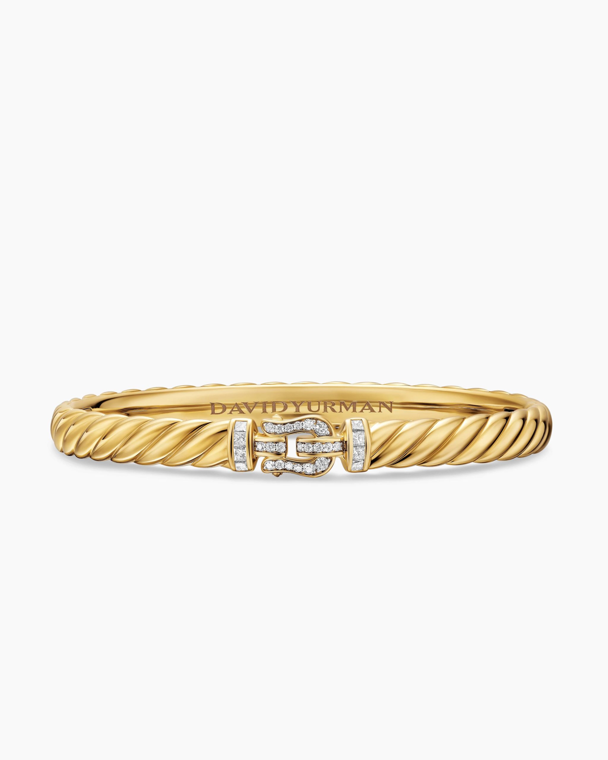 Sculpted Cable Buckle Bracelet 18K Yellow Gold with Diamonds, 6.2mm