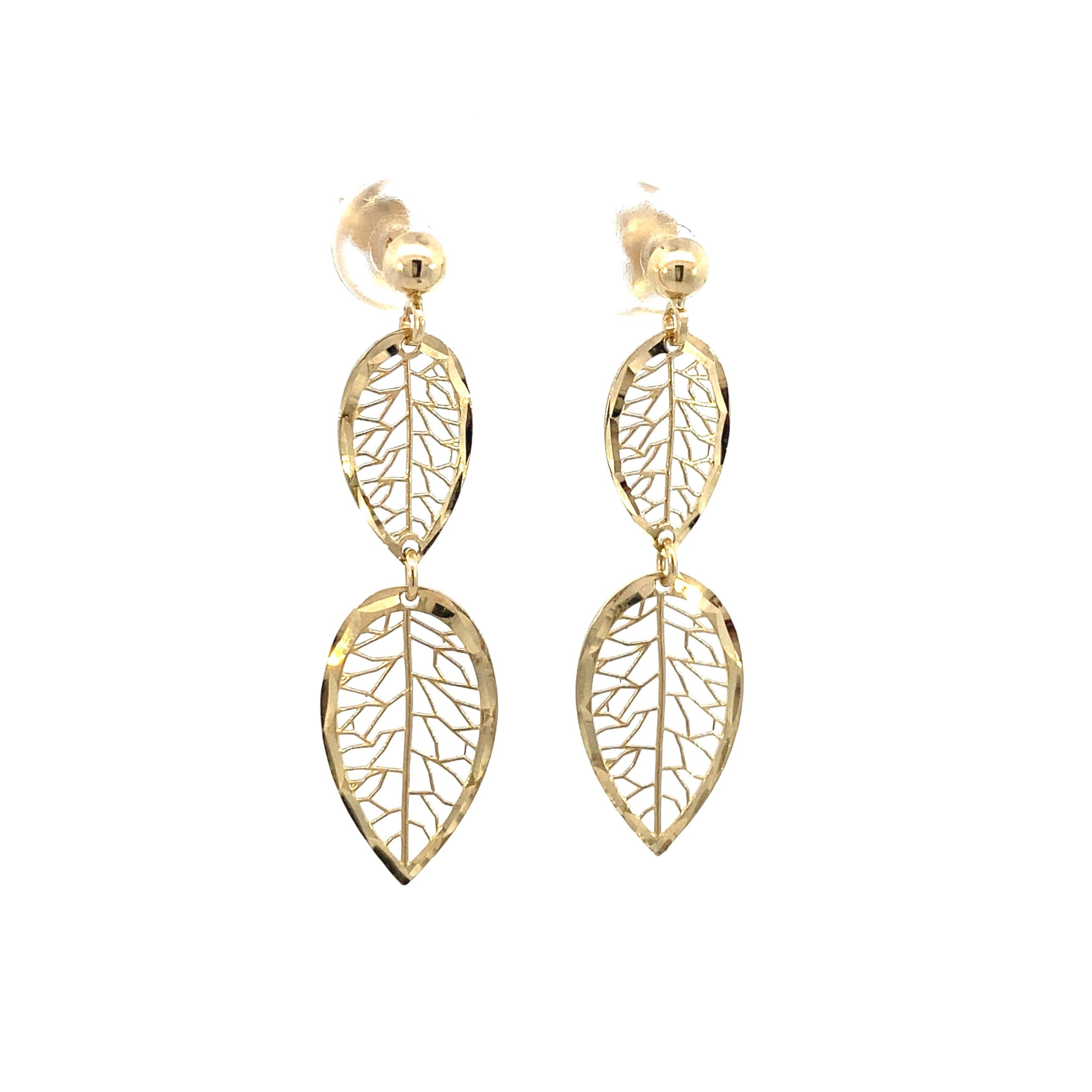 14K Gold Leaves Long Earrings