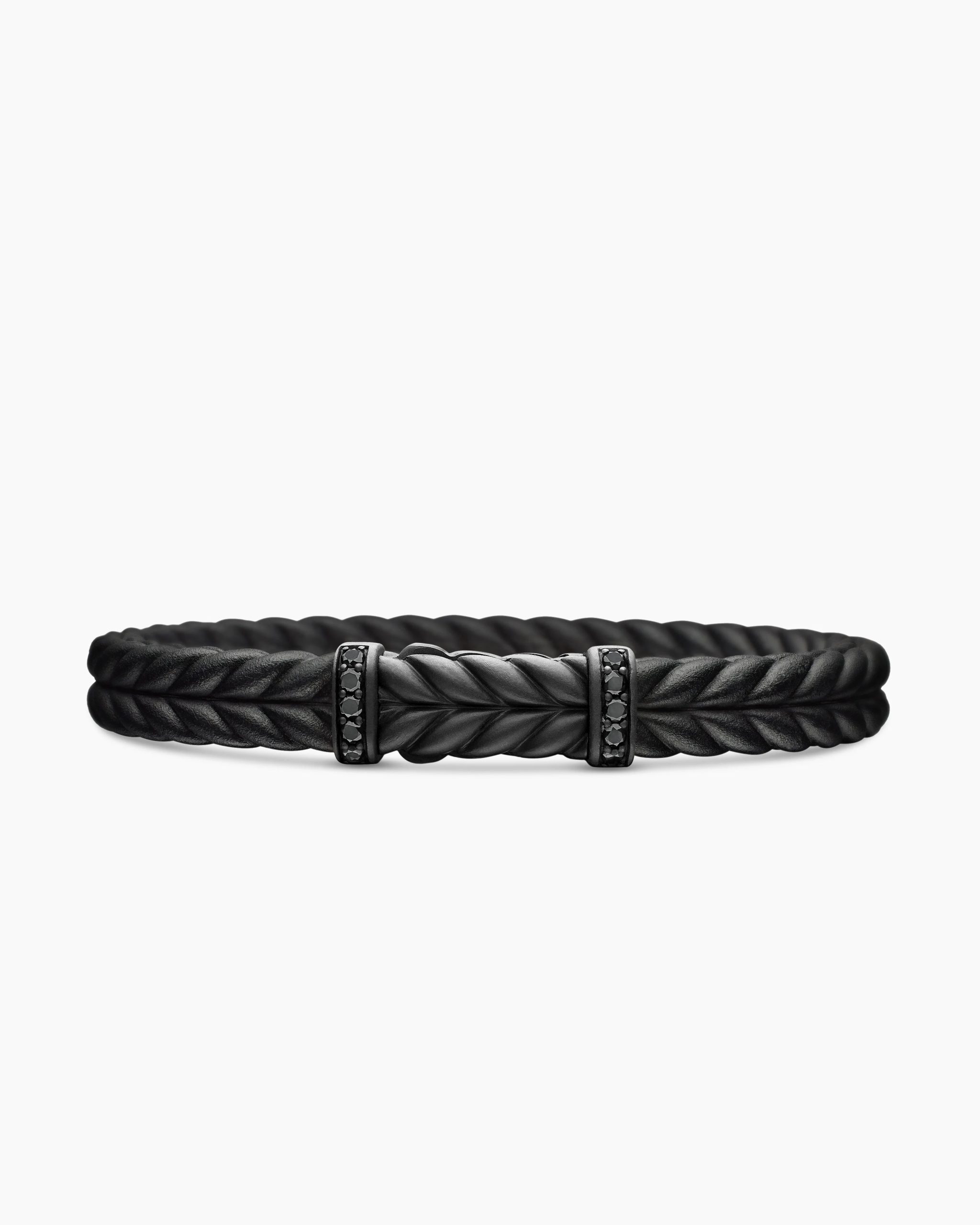 CHEVRON BRACELET Black Rubber with Black Titanium and Black Diamonds, 9mm