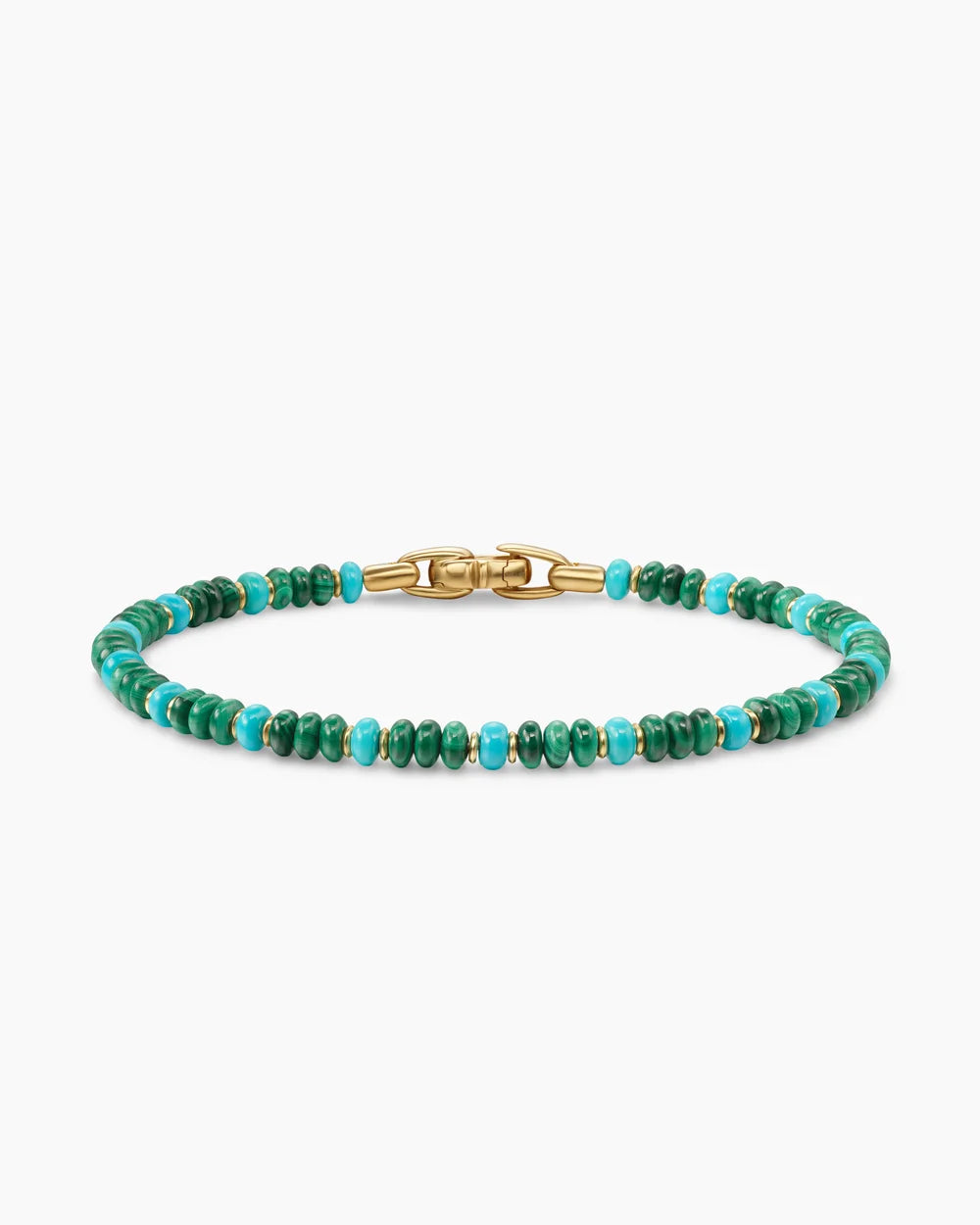 Spiritual Beads Bracelet 18K Yellow Gold with Malachite and Turquoise, 4mm