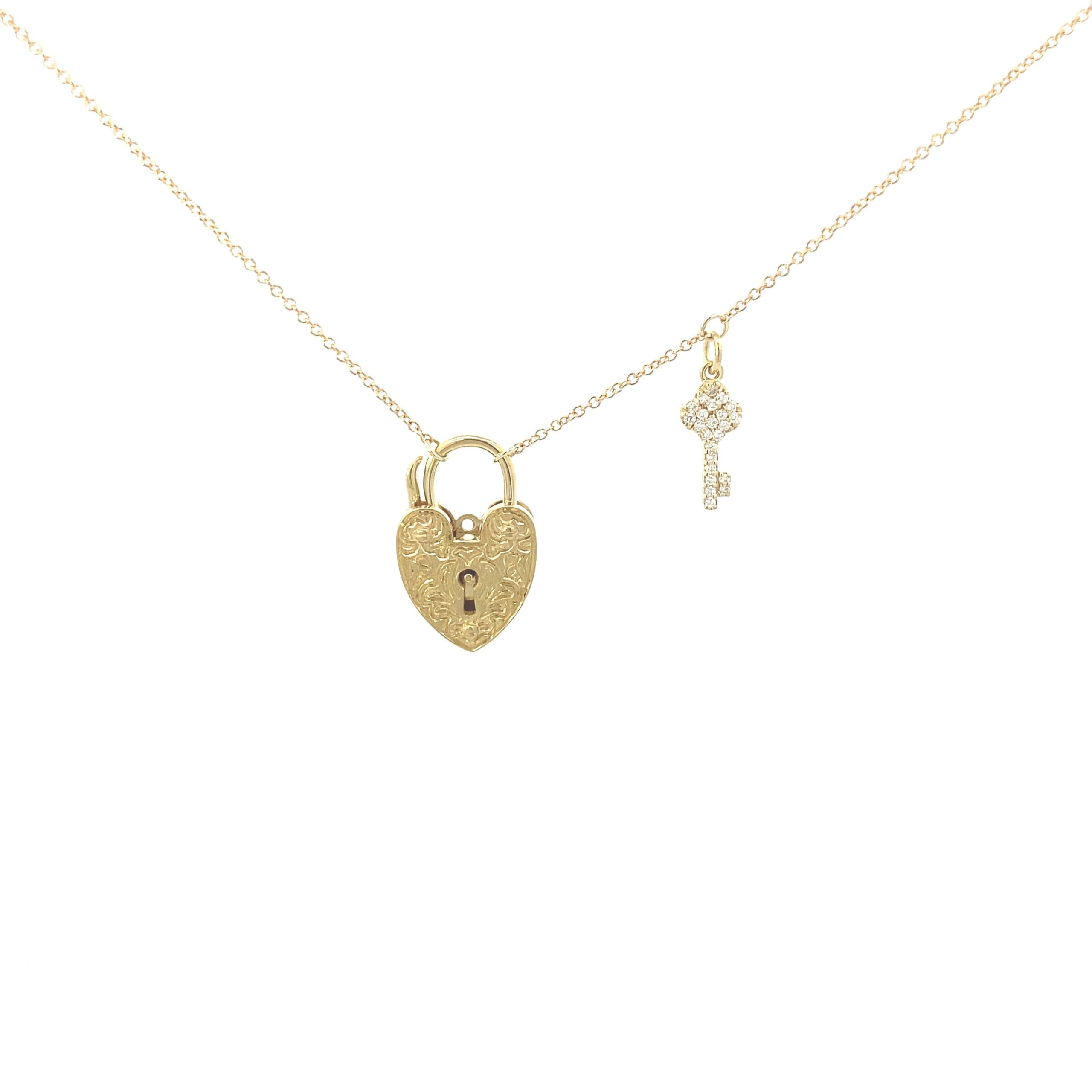 18K Gold Necklace with Heart-Locket and Key