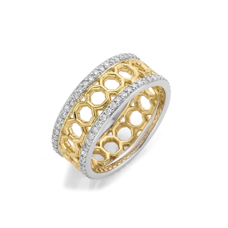 B553 Octave Wide Band In 14 Karat White & Yellow Gold