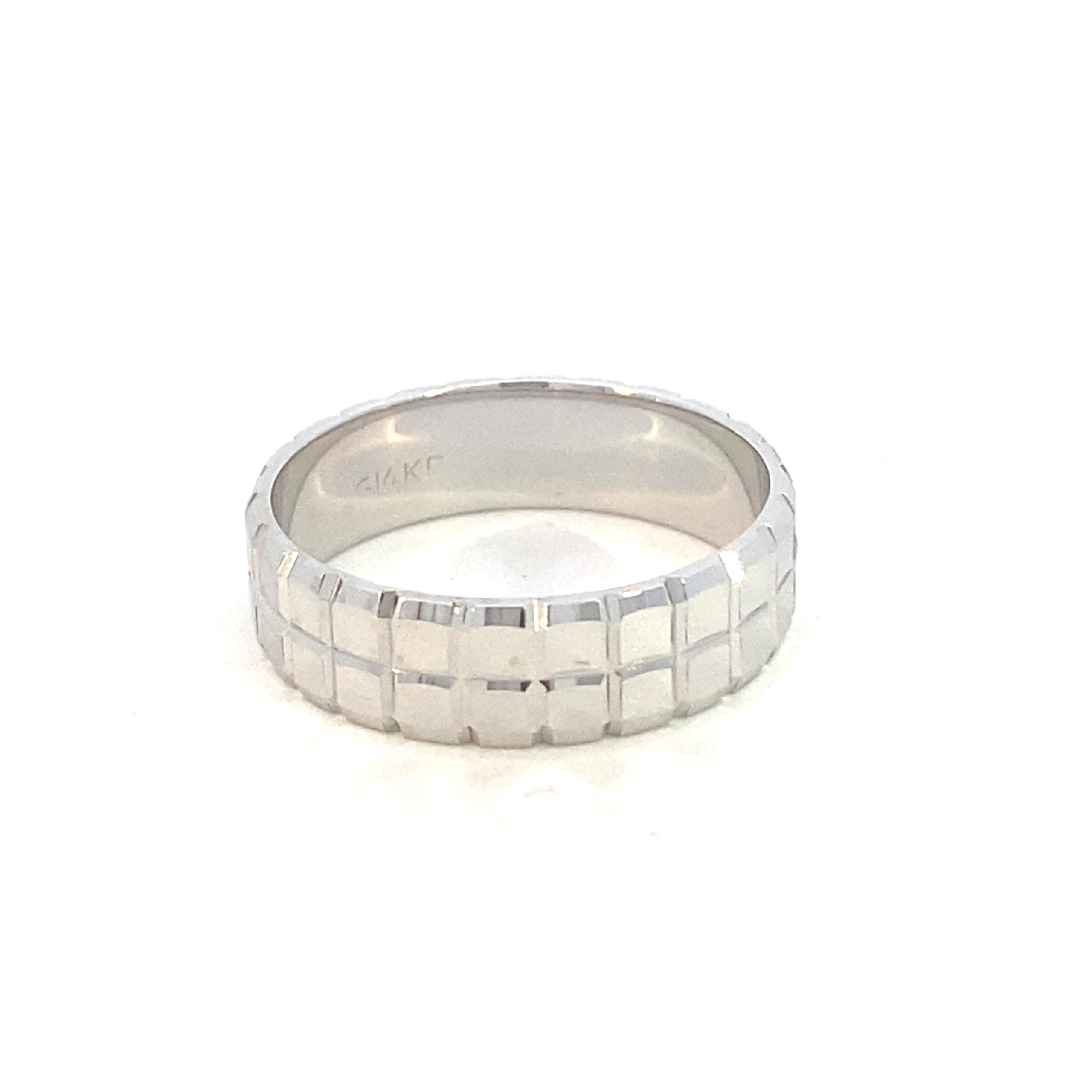 14K White Gold Cut Diamond Square Wedding Band