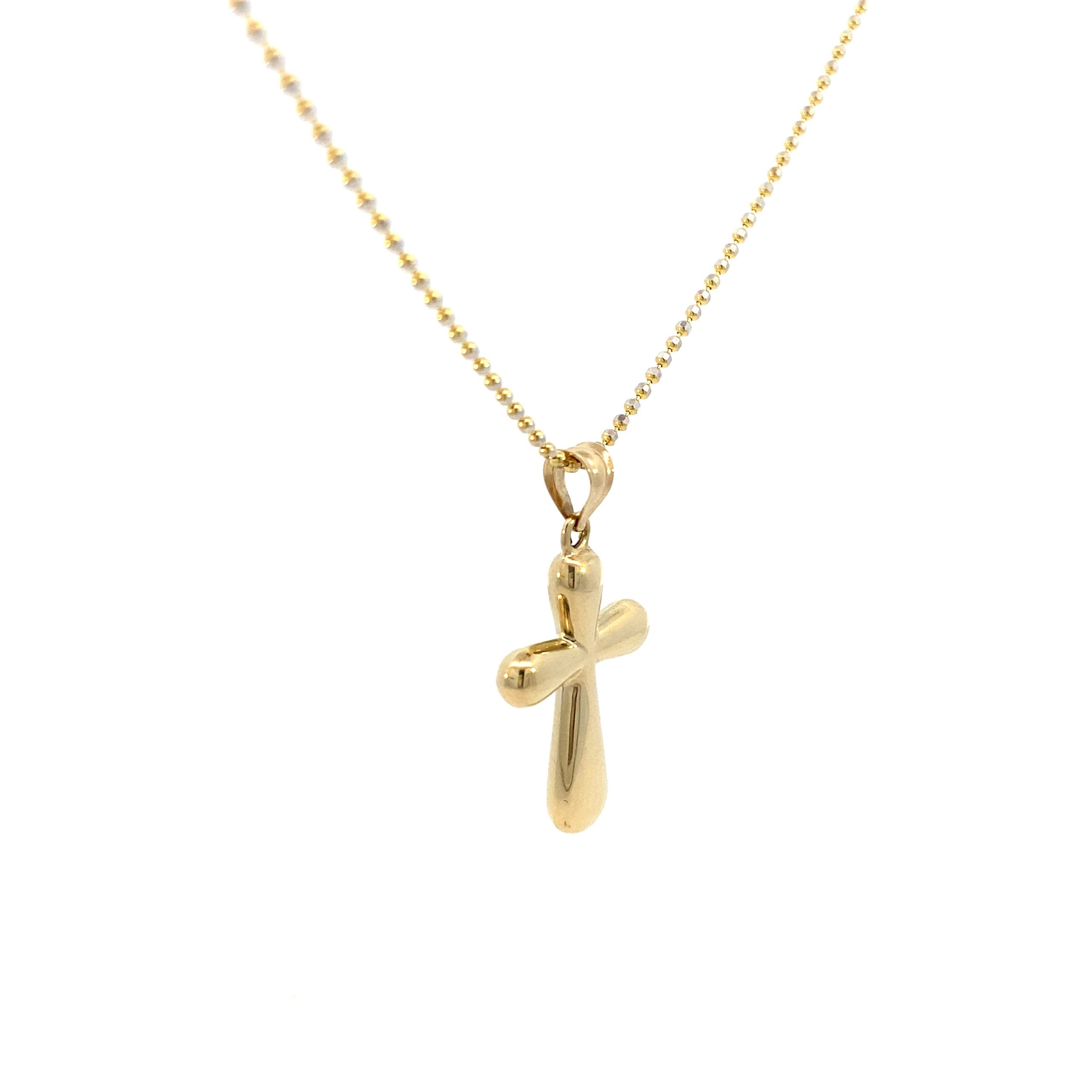 14K Gold Puff Cross Pendant