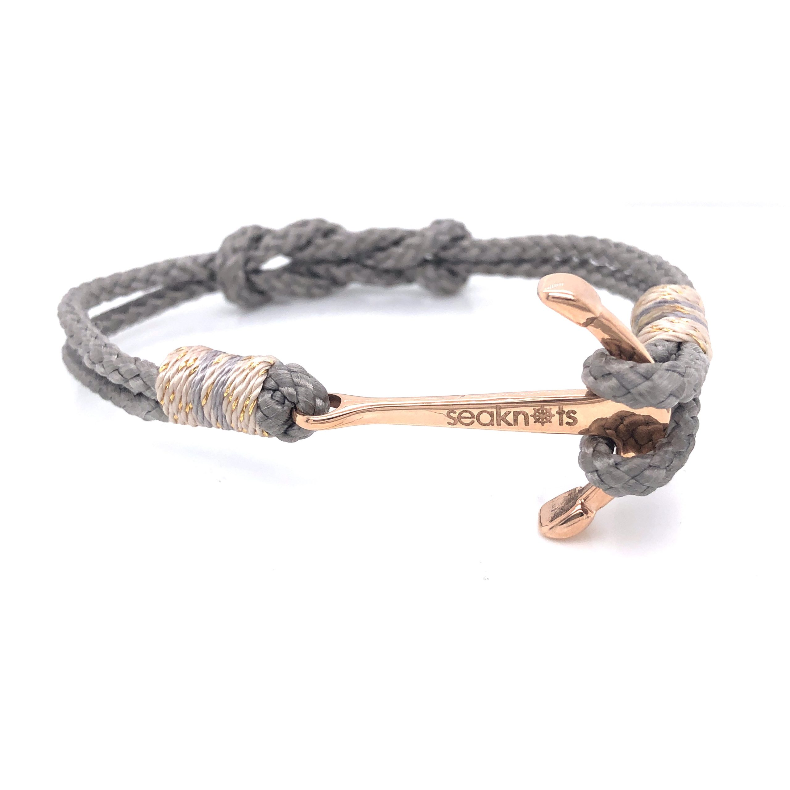 Light Grey Double Rope with Rose-Gold Anchor Bracelet (Grey/Rose-Gold)