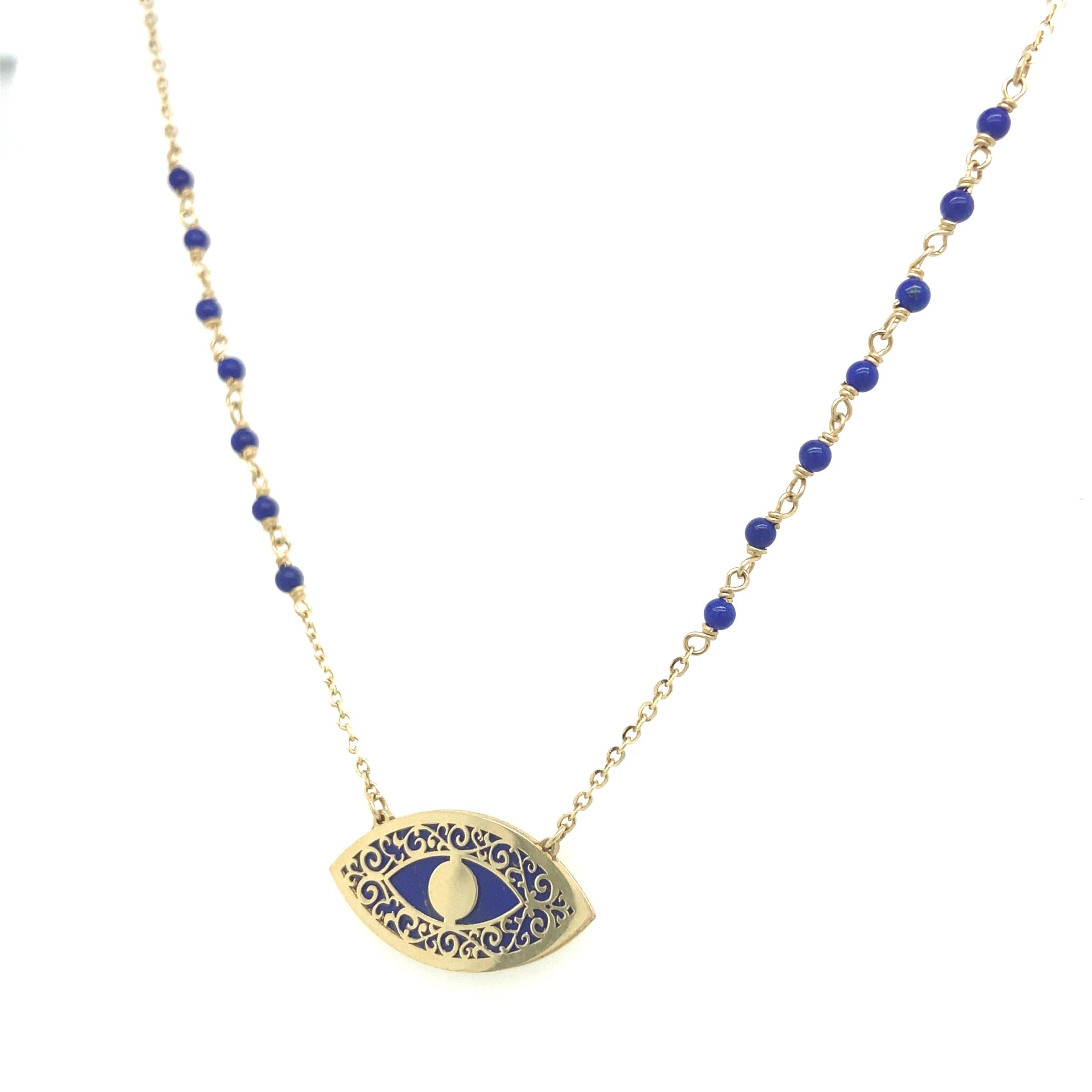 14k Gold Blue Eye Necklace