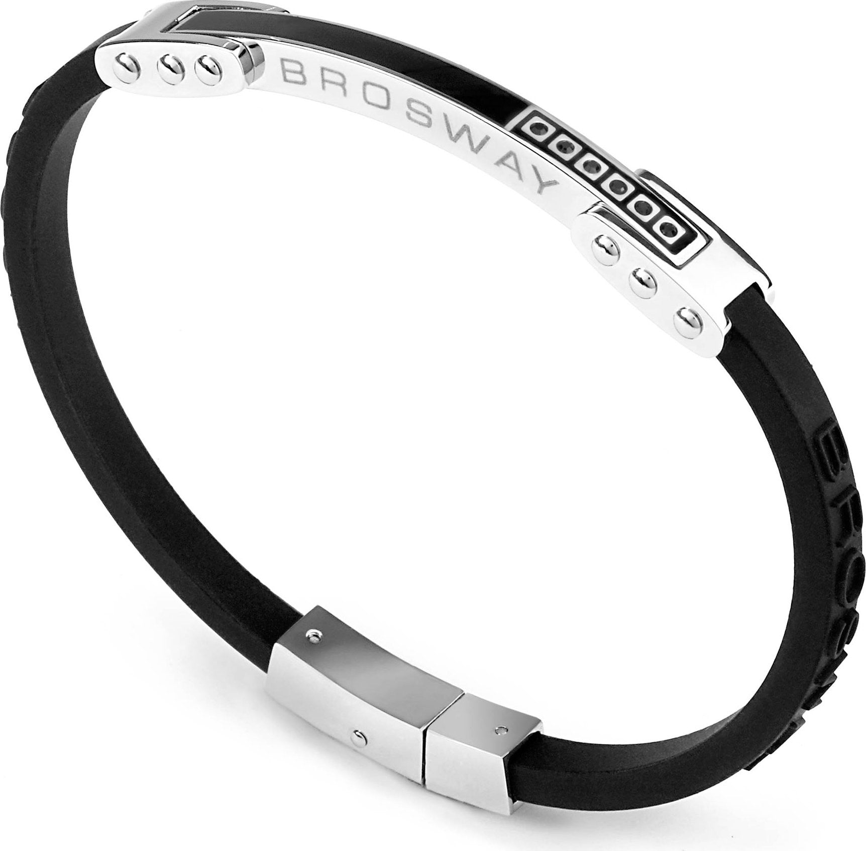 Ares Black Rubber with Black C.Z Stones Bracelet (Silver)