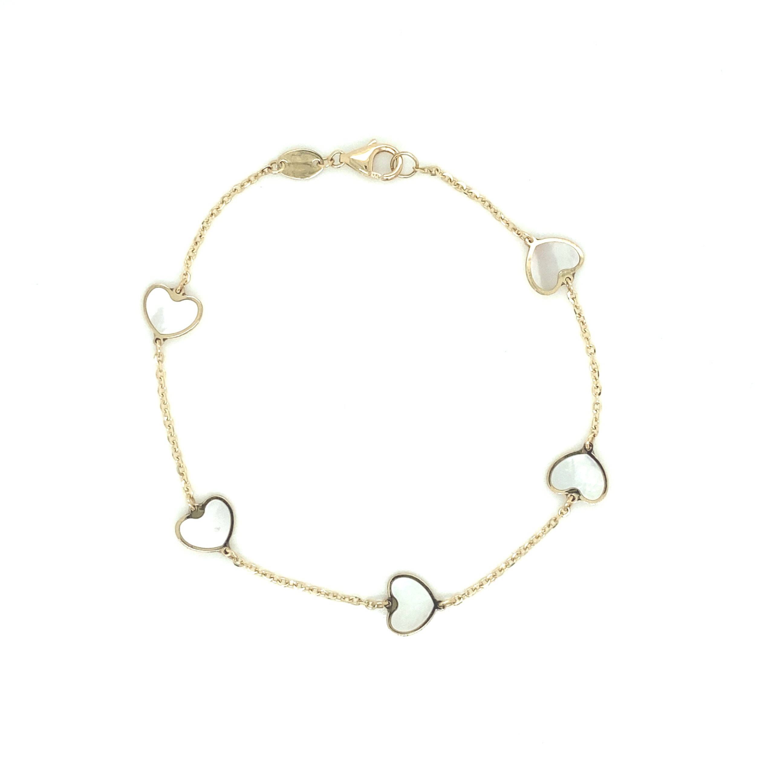 14k Gold Mother Pearl Small Heart Bracelet