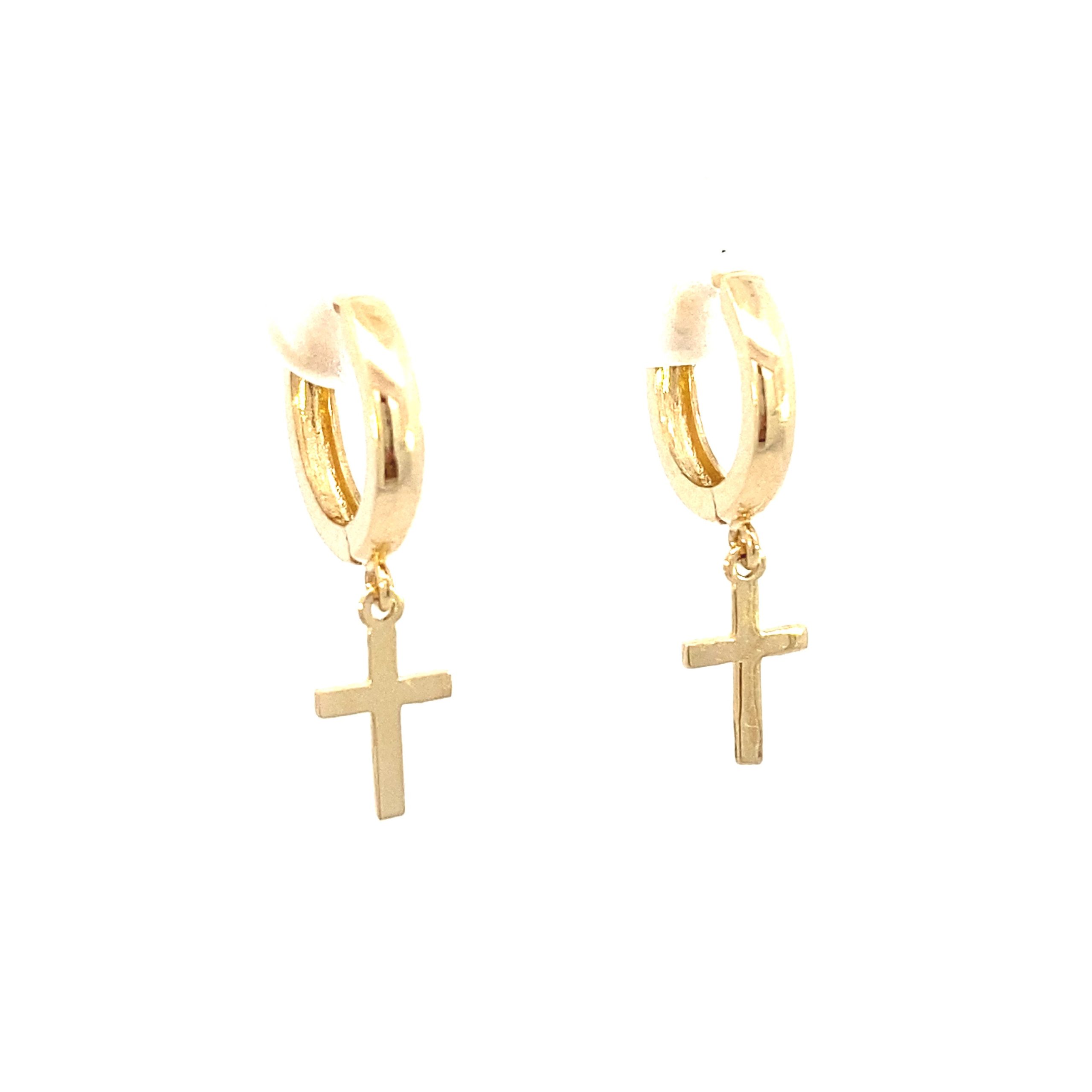 14K Gold Cross Dangle Earrings