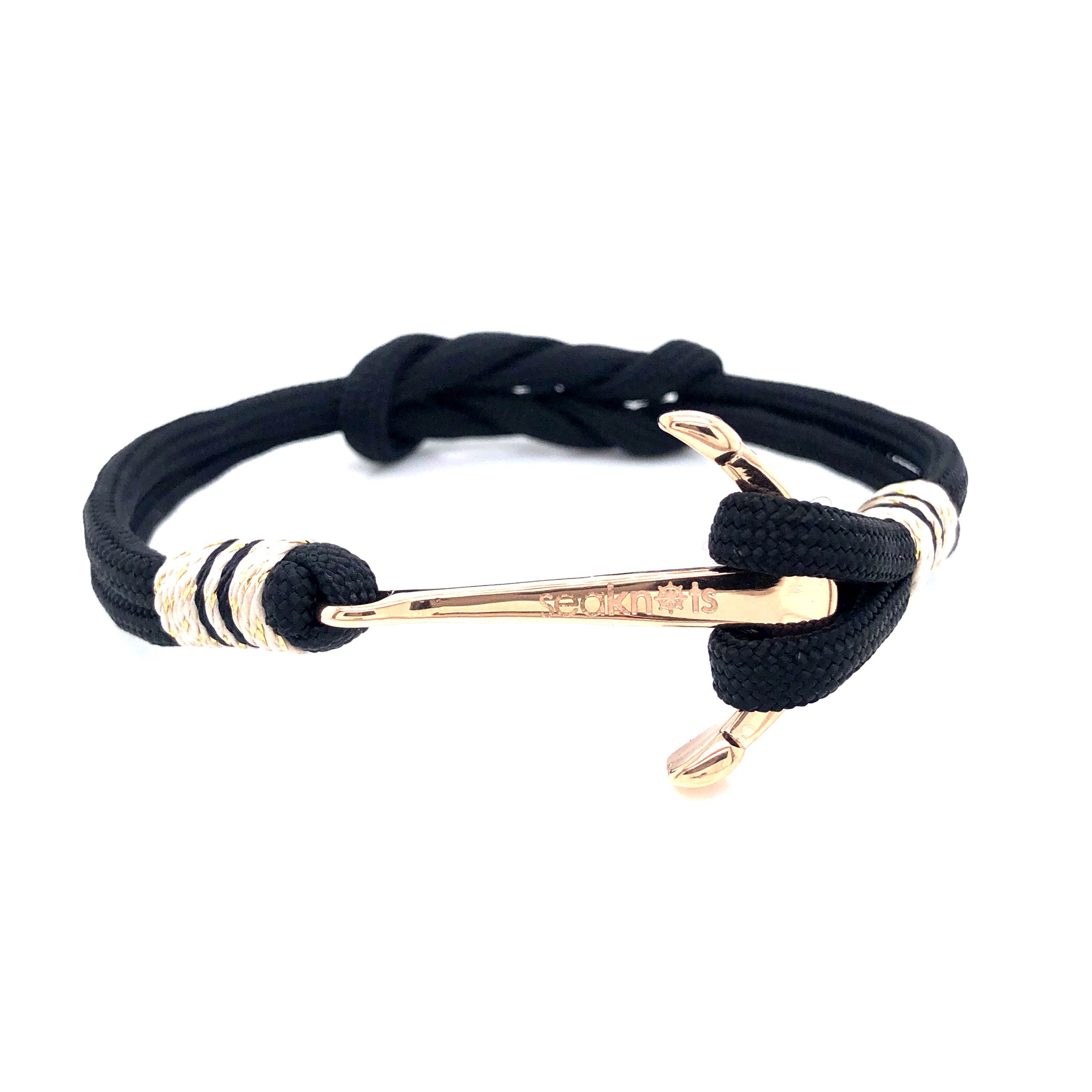 Black Double Cord with Gold Anchor Bracelet (Black/Rose-Gold)