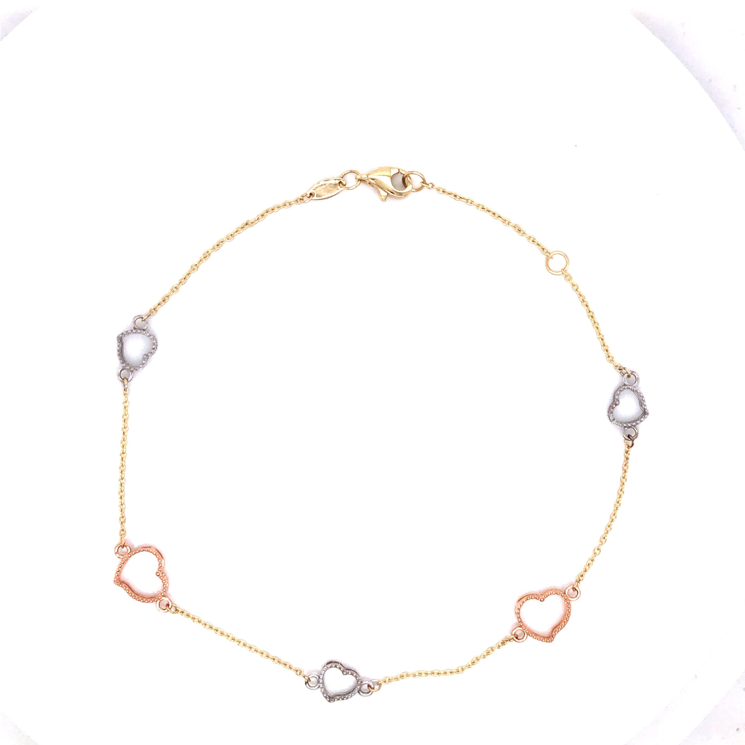 Tri-Color Anklet Bracelet With Hearts