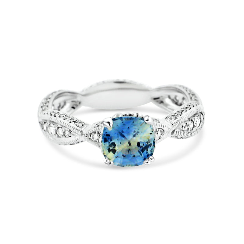 18K WHITE GOLD BI-COLOR SAPPHIRE AND DIAMOND RING