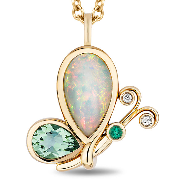 Mason & Books 14K Yellow Gold Prasiolite and Ethiopian Opal Pendant - BFESP04-CMN018