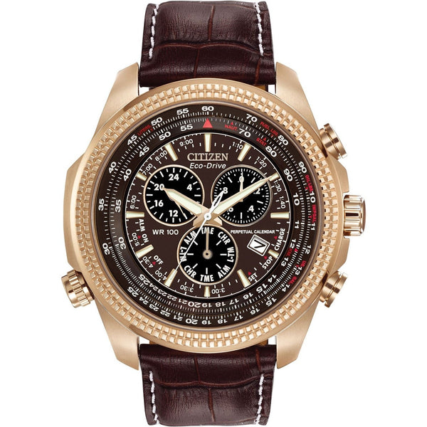 Citizen Men's BL5403-03X Perpetual Calendar Chronograph,Alarm,Calendar,Leap Year indicator,Perpetual Calendar,Solar and Time Zone Brown Leather Watch