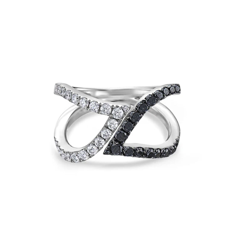 Charles Krypell 18k White Gold White & Black Diamond Leaf Ring- 3-9378-WBD