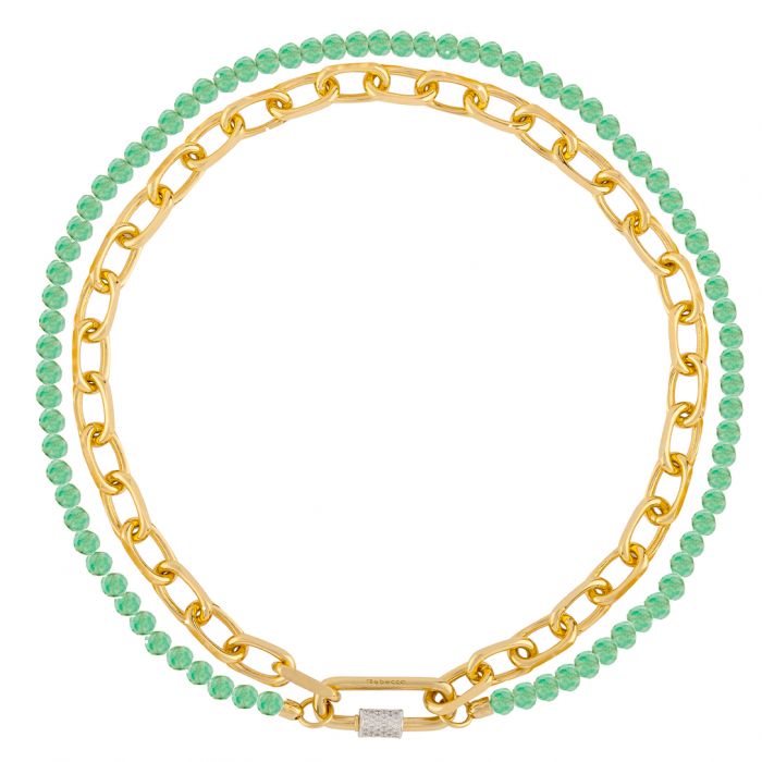 Palermo Necklace with Small Chain and Jade Stone Thread