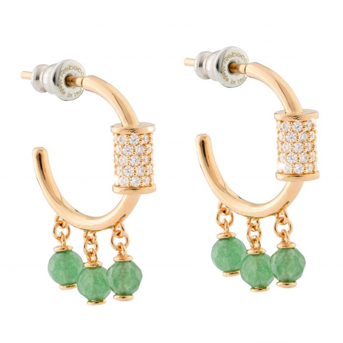 Palermo Hoop Earrings with Jade Stone and Crystals