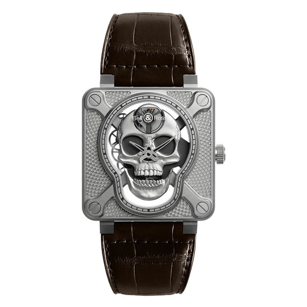 Bell & Ross Men's BR01-SKULL-SK-ST Aviation Instruments Brown Leather Watch