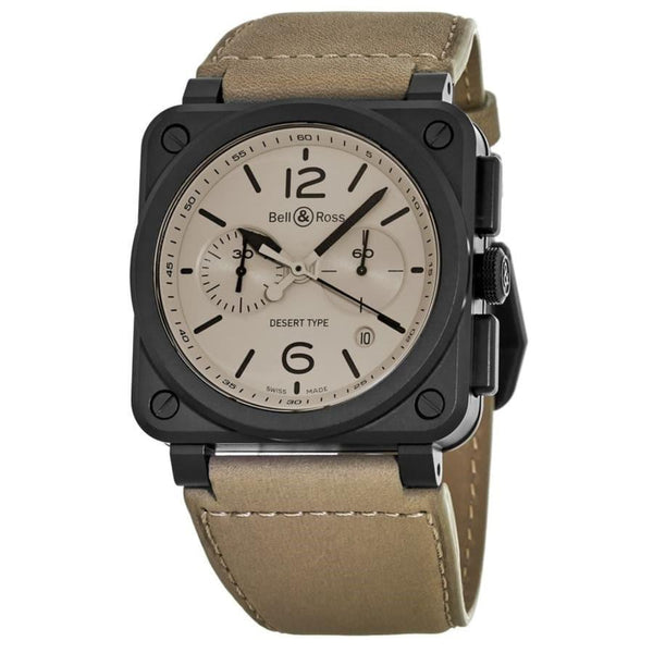 Bell & Ross Men's BR0394-DESERT-CE Aviation  Chronograph Beige Leather Watch