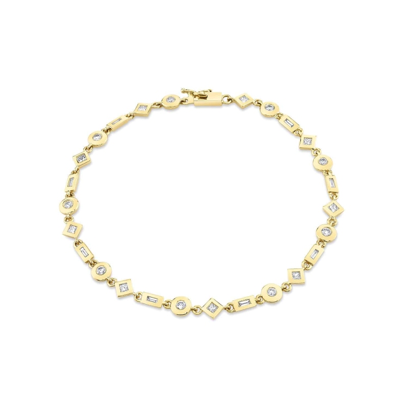 BR410M Mixed Shape Bezel Tennis Bracelet In 14 Karat Yellow Gold