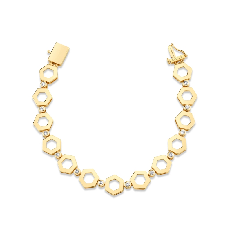 BR502S Plain Hex Infinity Bracelet In 14 Karat Yellow Gold